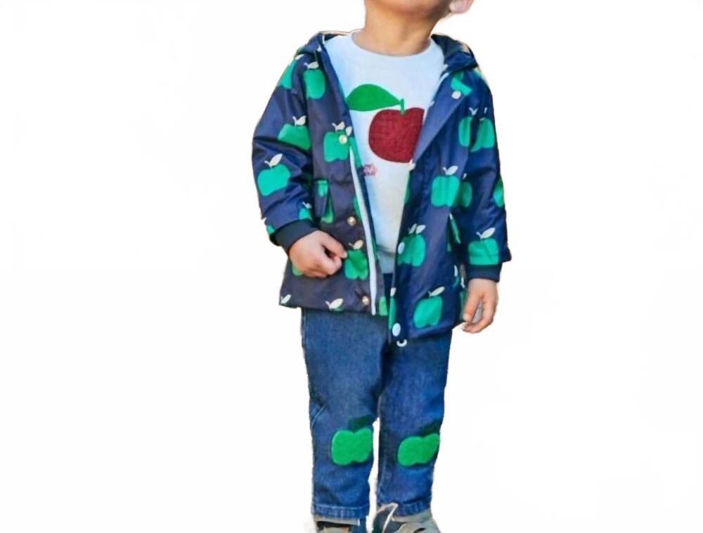 NEW MON COEUR recycled cotton green apple patch baby pant in blue